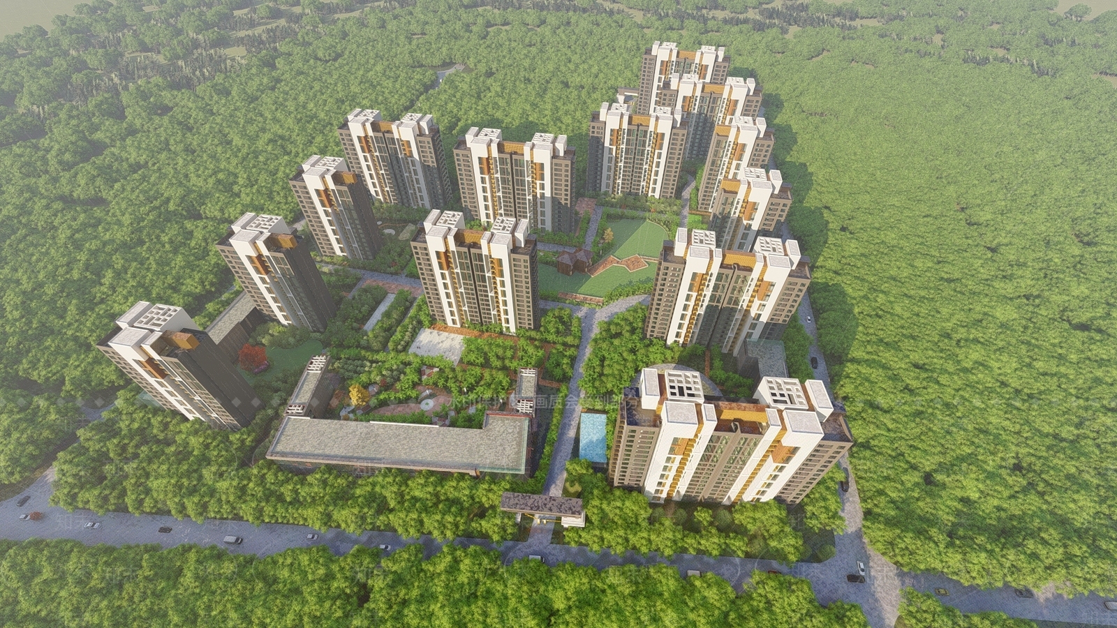 现代小区建筑SU模型下载【ID:1123500521】