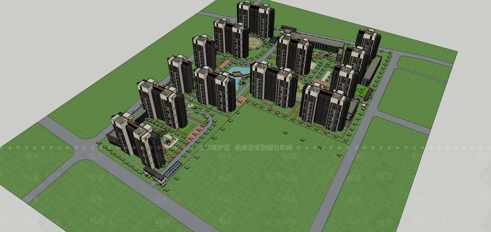 现代小区建筑SU模型下载【ID:1123500521】
