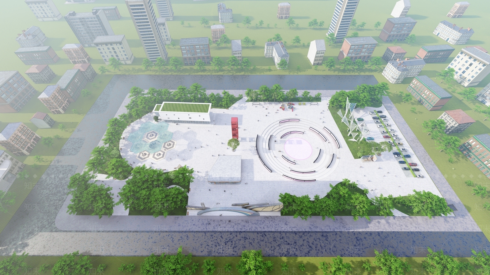 现代大型文创广场景观SU模型下载【ID:1123500594】