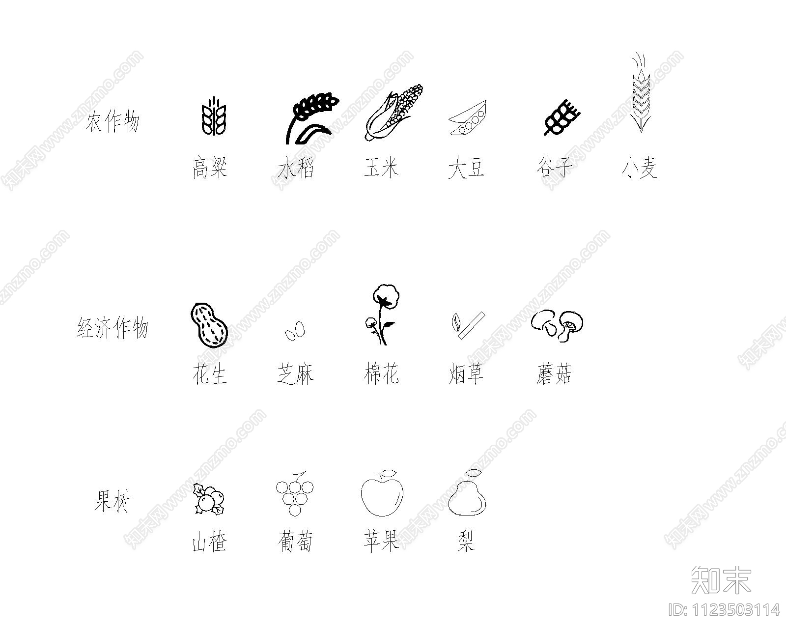 果树农作物图例cad施工图下载【ID:1123503114】