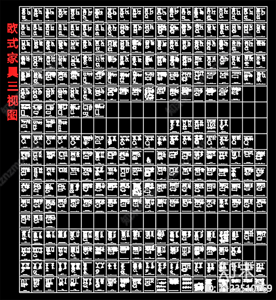 欧式家具三视图施工图下载【ID:1123510769】