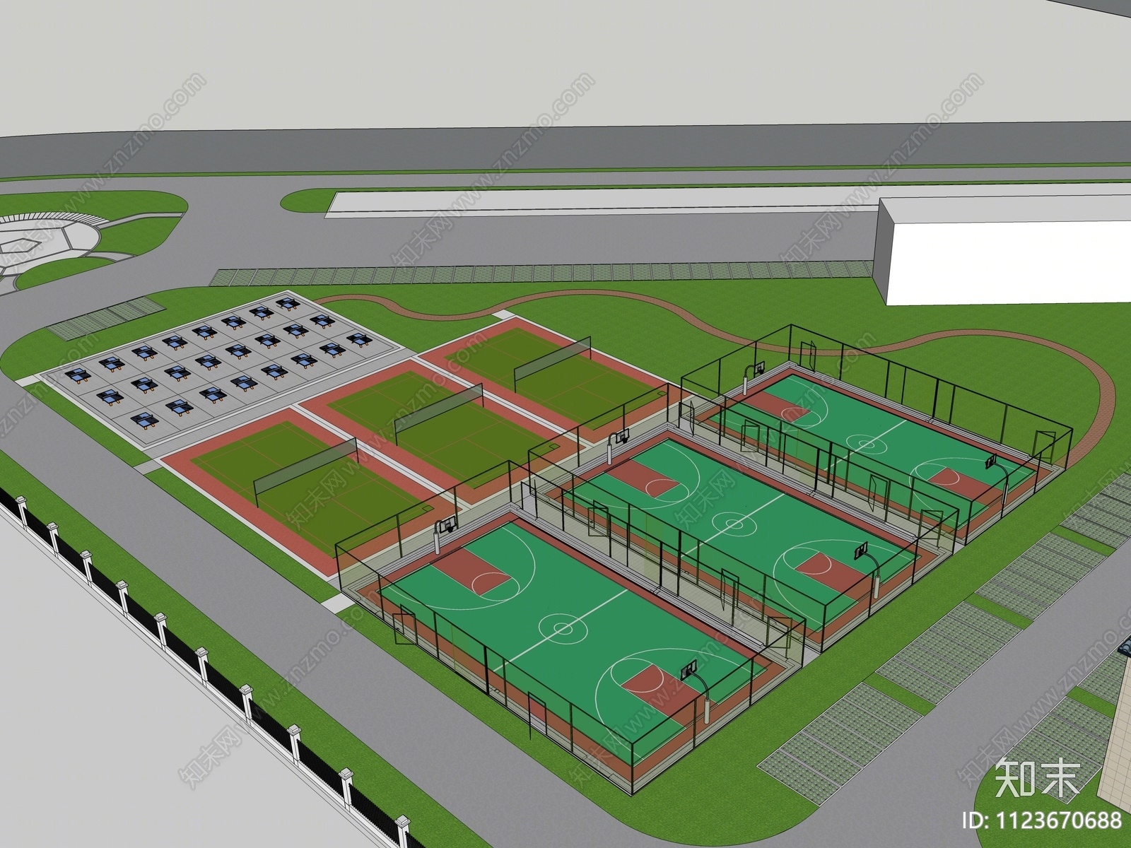现代篮球场SU模型下载【ID:1123670688】