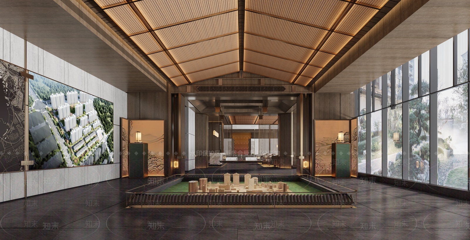 新中式售楼处沙盘区3D模型下载【ID:1123515804】