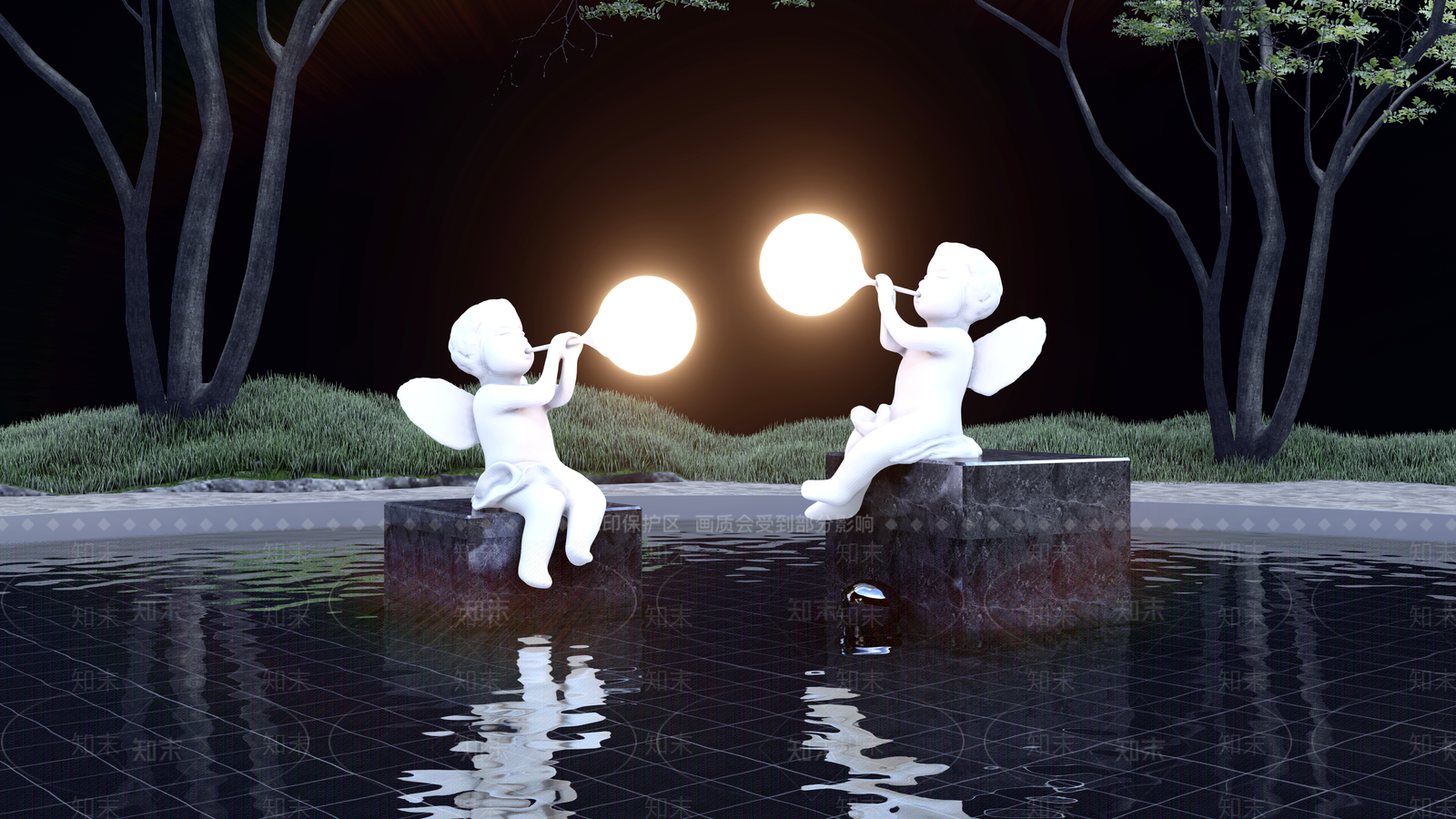 现代天使雕塑小品SU模型下载【ID:1123524709】