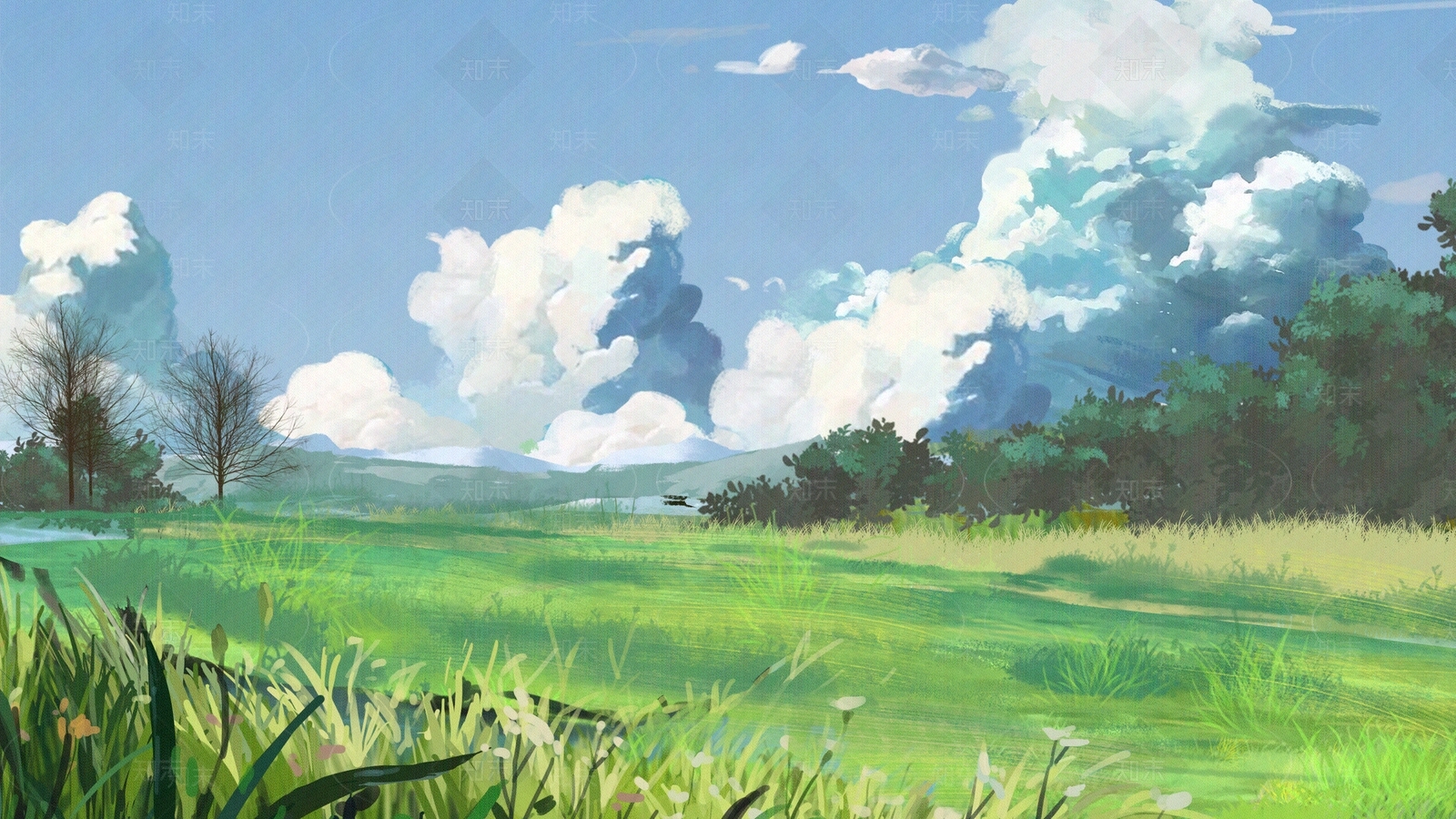 风景手绘壁画贴图下载【ID:1123527133】