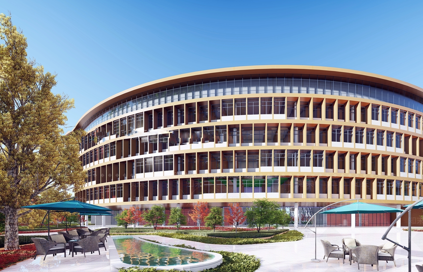 现代弧形教学楼展览馆建筑SU模型下载【ID:1123537016】