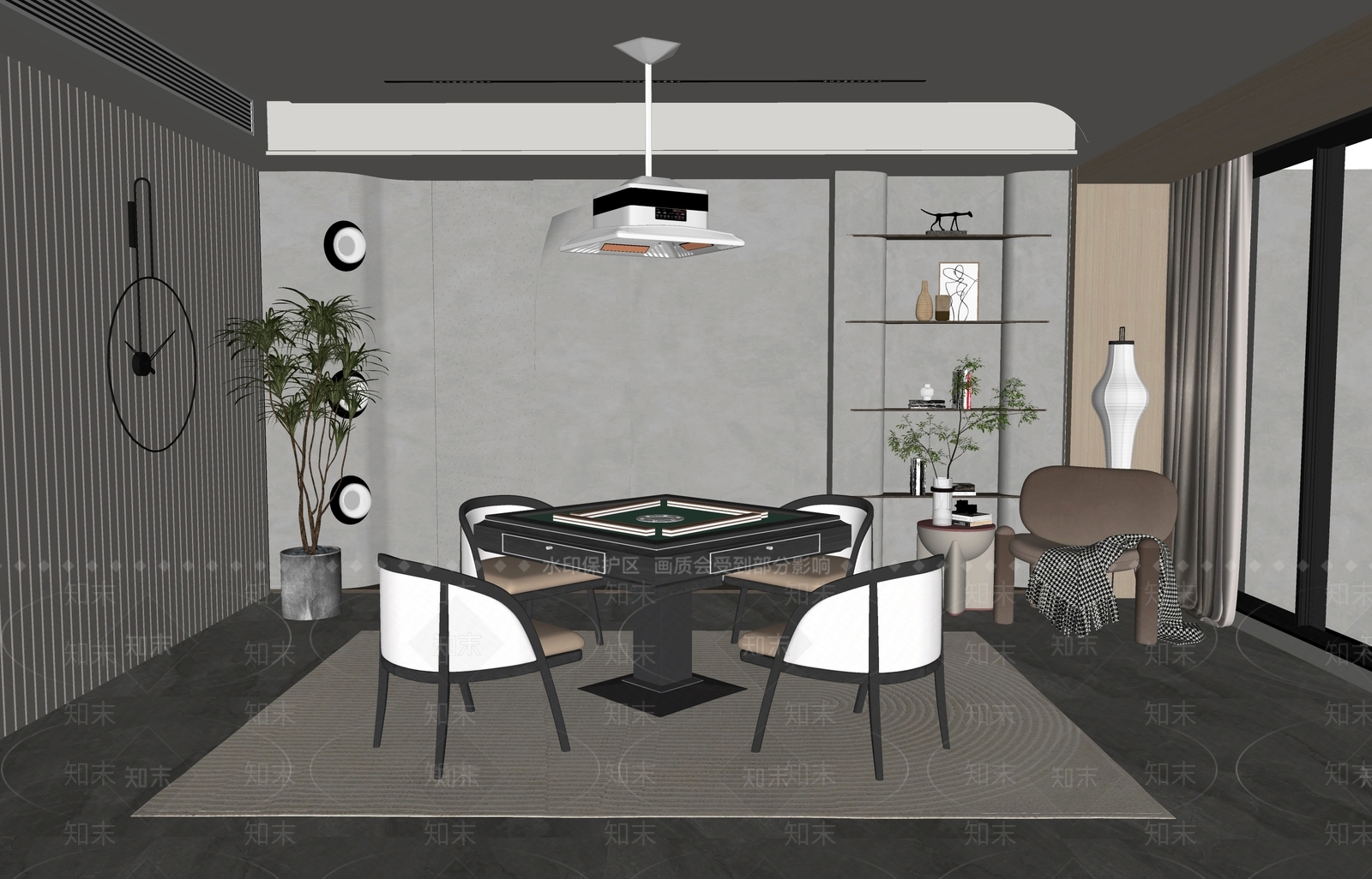 侘寂风棋牌室SU模型下载【ID:1123537108】