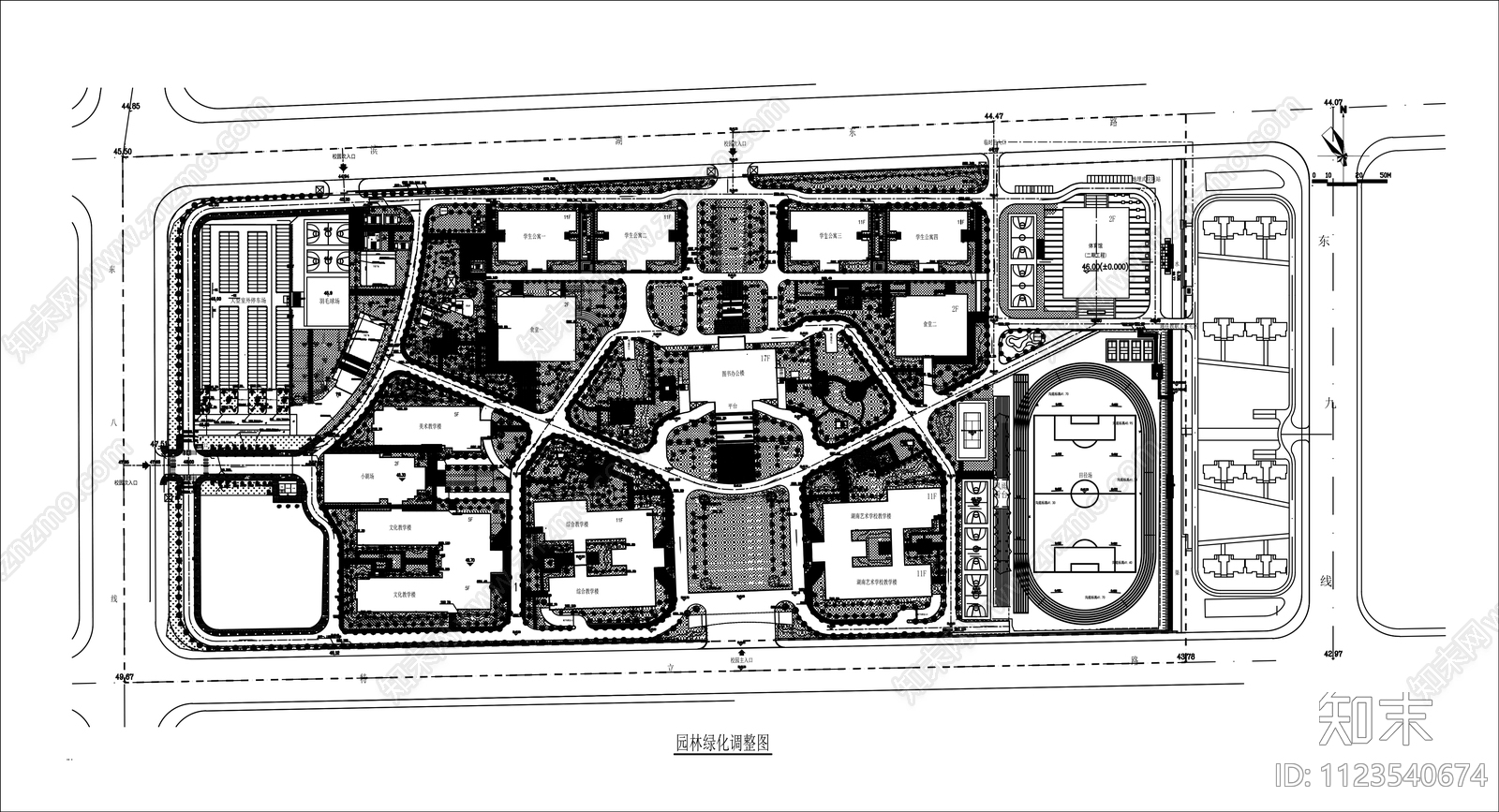 校园园林绿化调整图cad施工图下载【ID:1123540674】