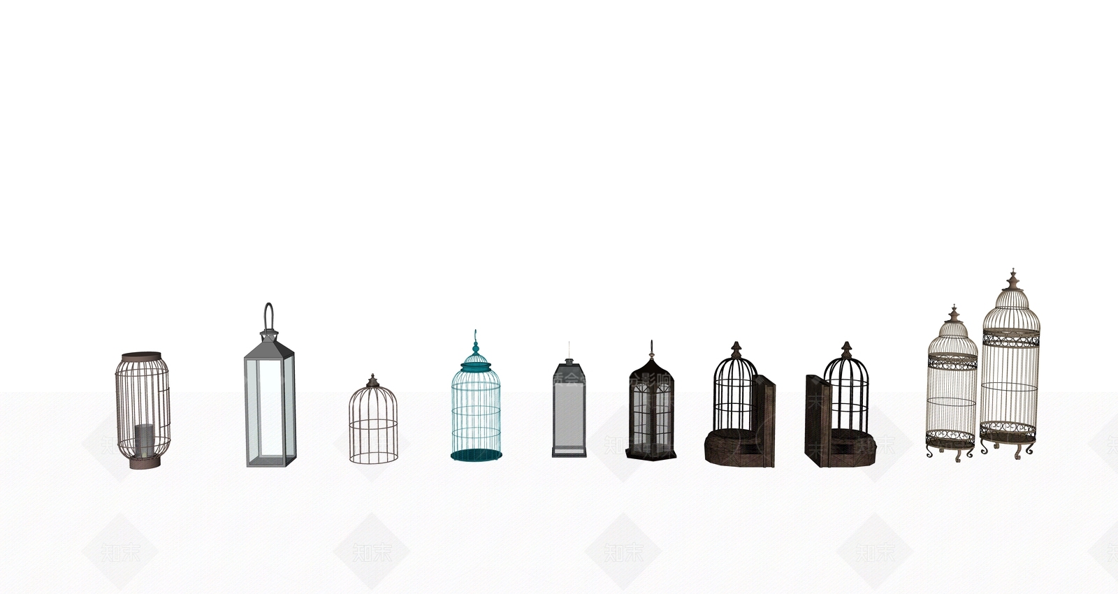 现代鸟笼灯具组合SU模型下载【ID:1123541741】