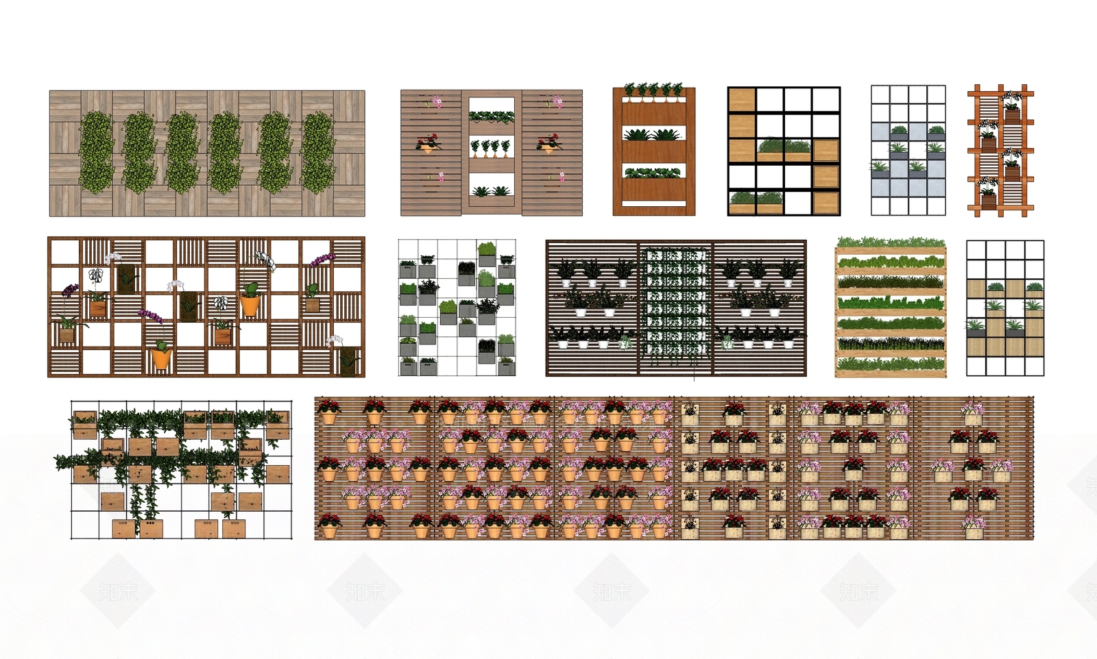 现代花架花墙SU模型下载【ID:1123545951】