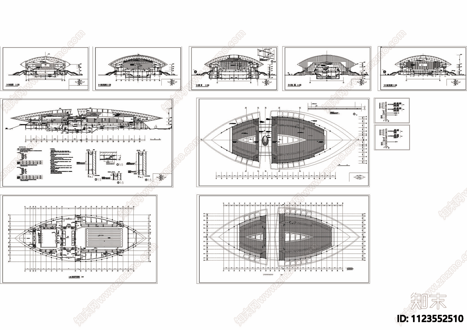 体育中心游泳馆CAD图施工图下载【ID:1123552510】