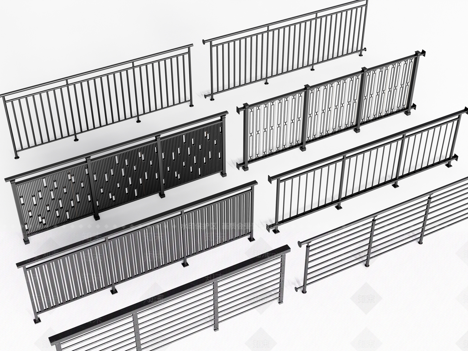 现代阳台护栏3D模型下载【ID:1123553986】
