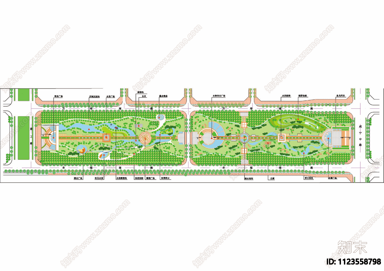 幸福林公园景观平面图cad施工图下载【ID:1123558798】