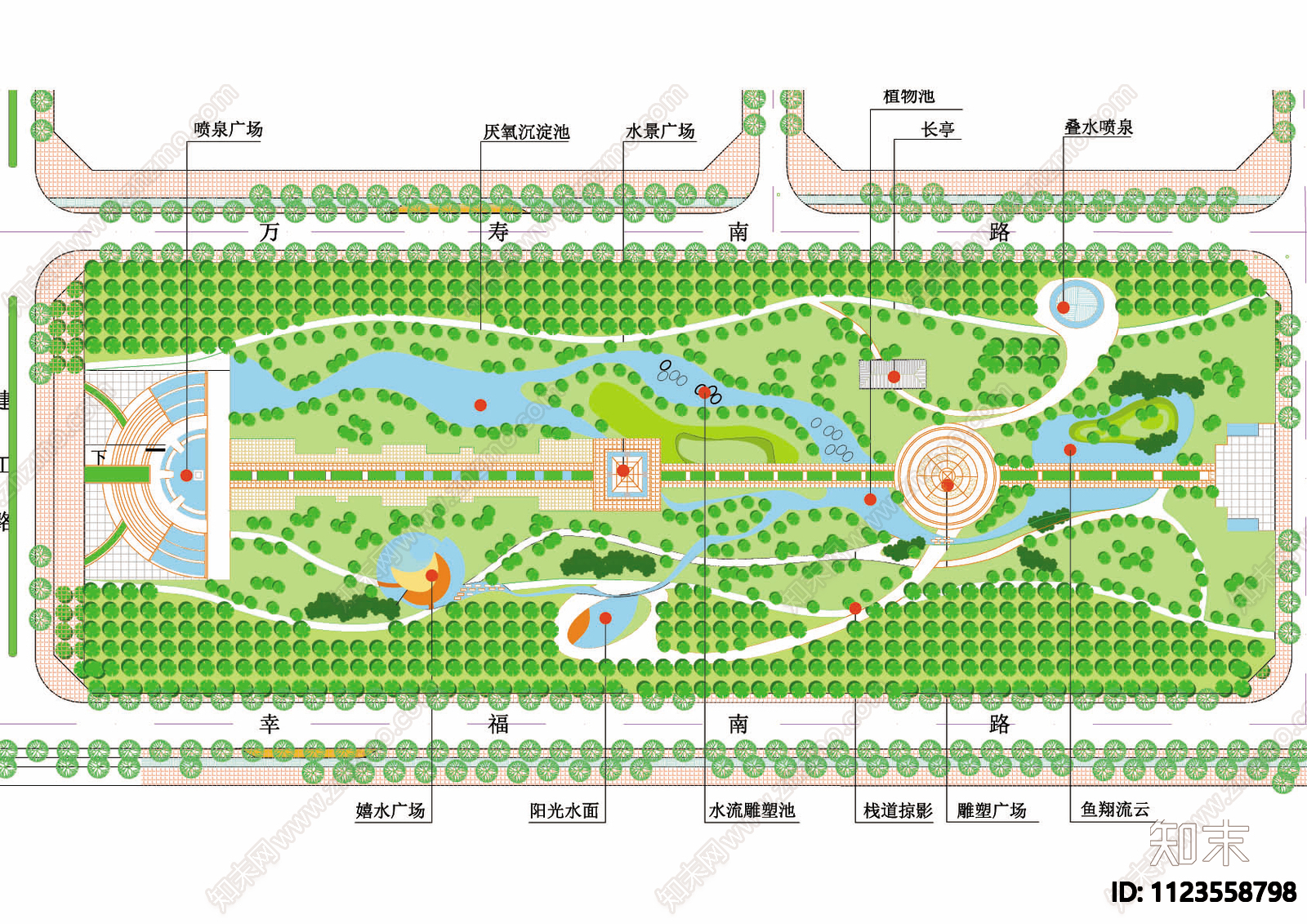 幸福林公园景观平面图cad施工图下载【ID:1123558798】