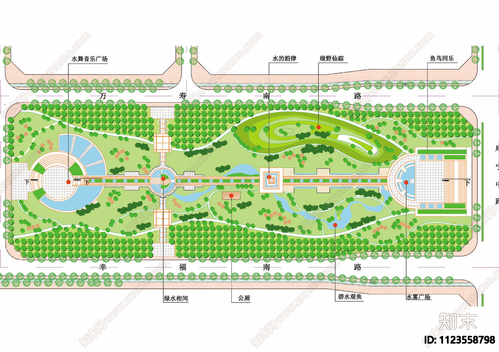 幸福林公园景观平面图cad施工图下载【ID:1123558798】