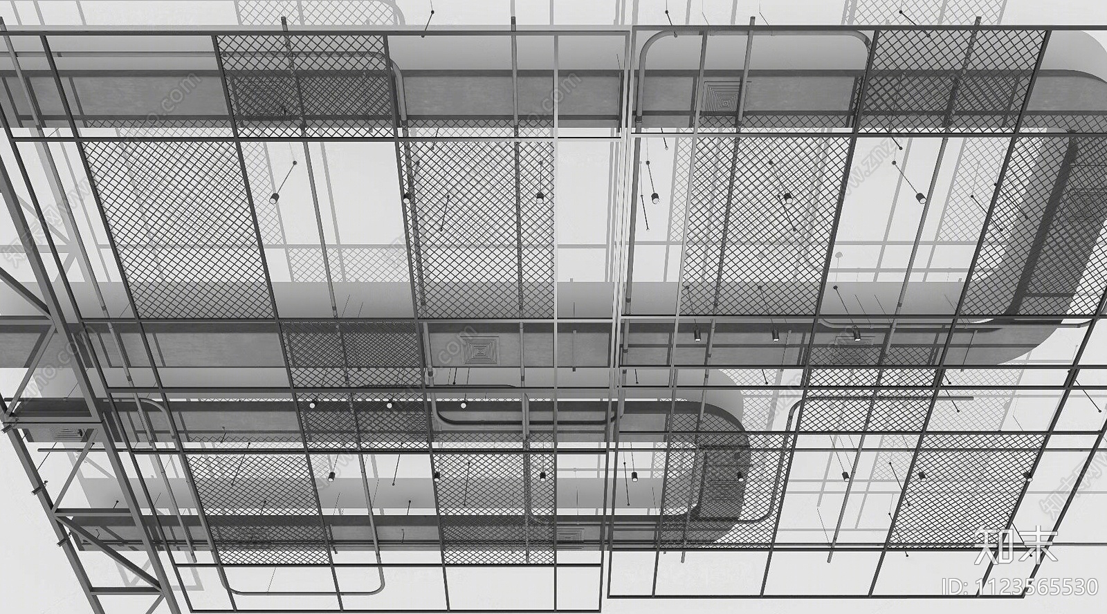 现代工业管道通风管道吊顶SU模型下载【ID:1123565530】