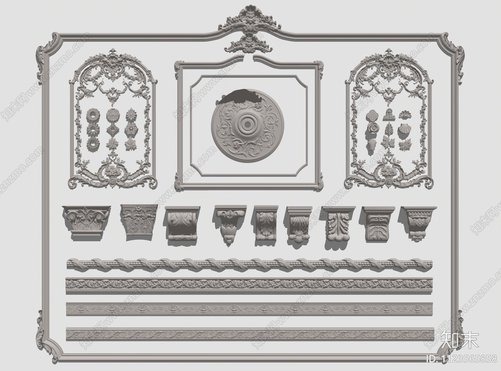欧式古典石膏雕花SU模型下载【ID:1123565858】