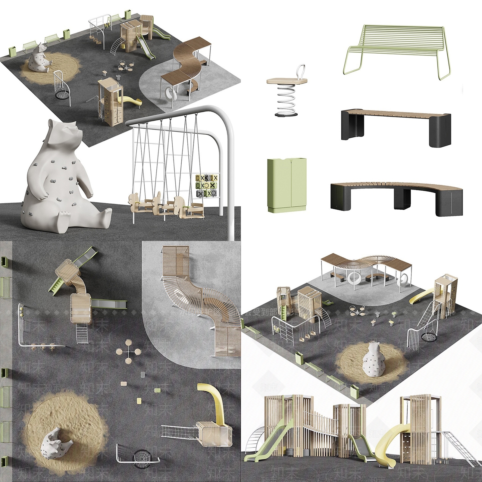 户外儿童娱乐游乐玩耍设施组合SU模型下载【ID:1123566251】