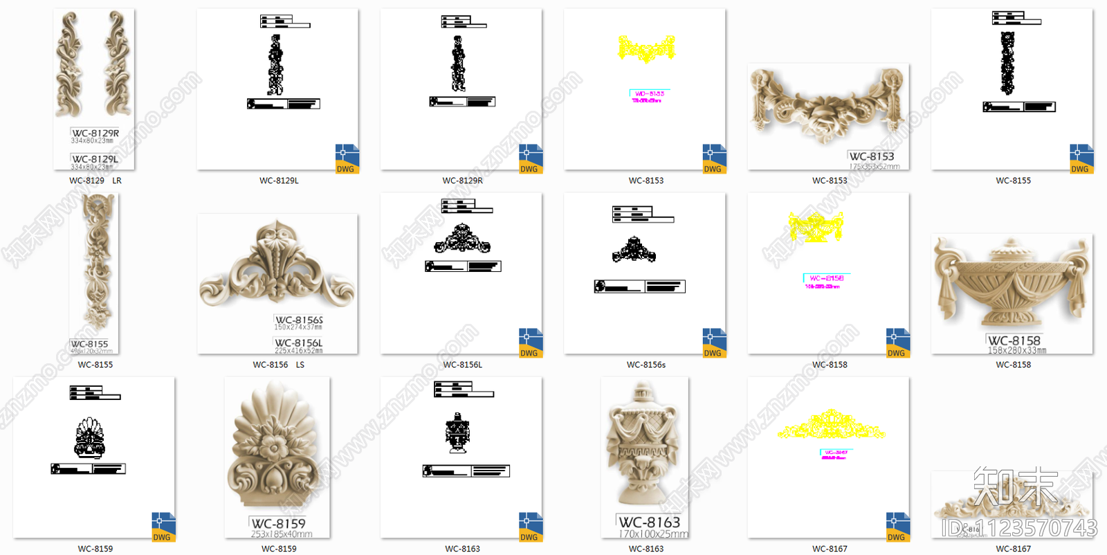 精选310款石膏构件线条CAD施工图下载【ID:1123570743】