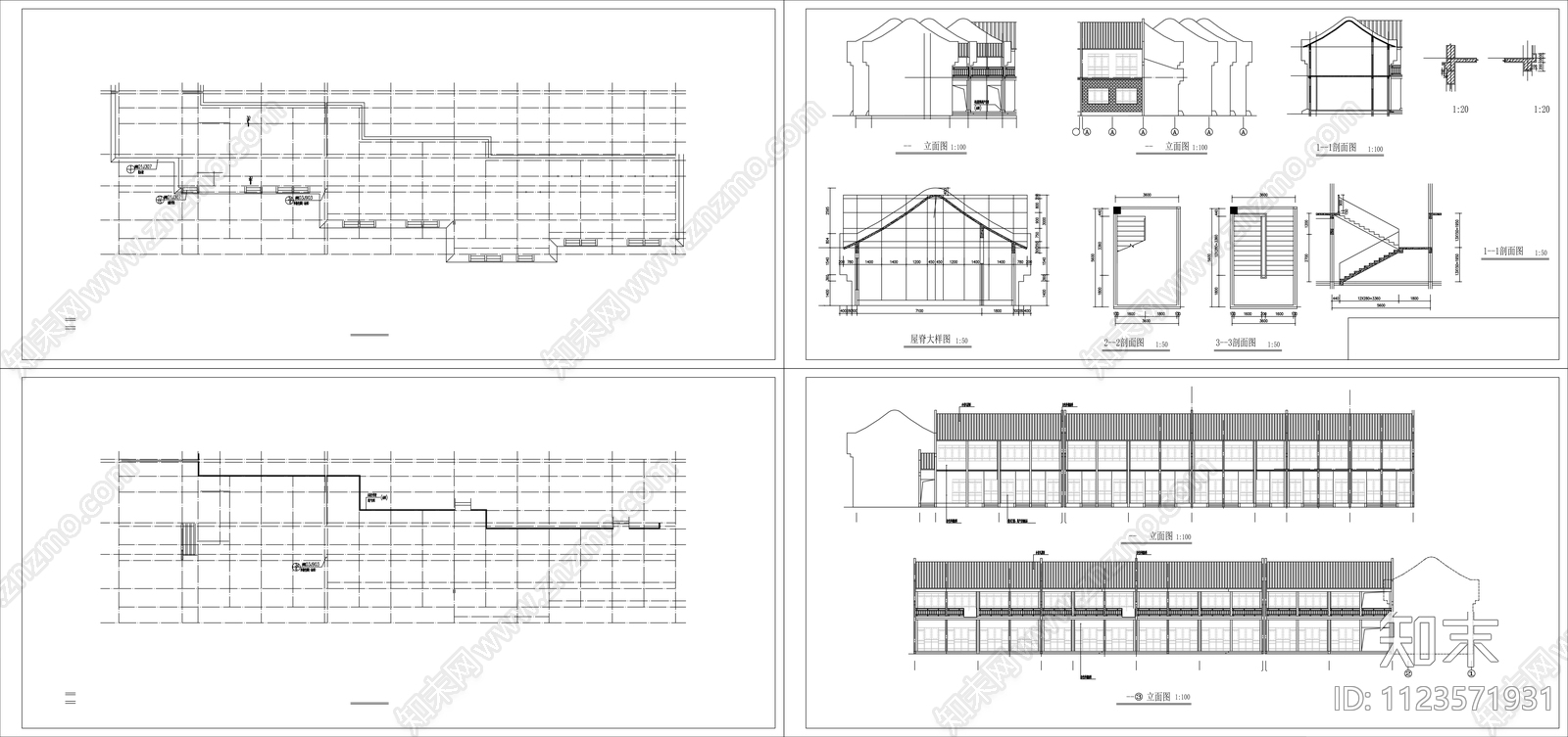 新中式客栈建筑cad施工图下载【ID:1123571931】