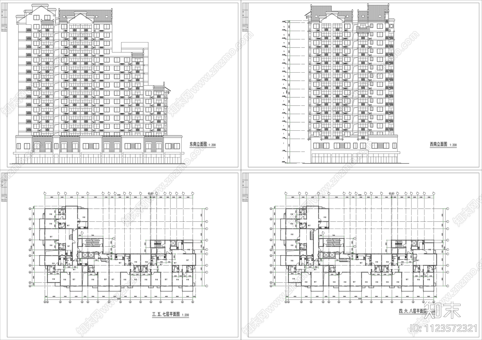 新中式公寓设计方案建筑cad施工图下载【ID:1123572321】