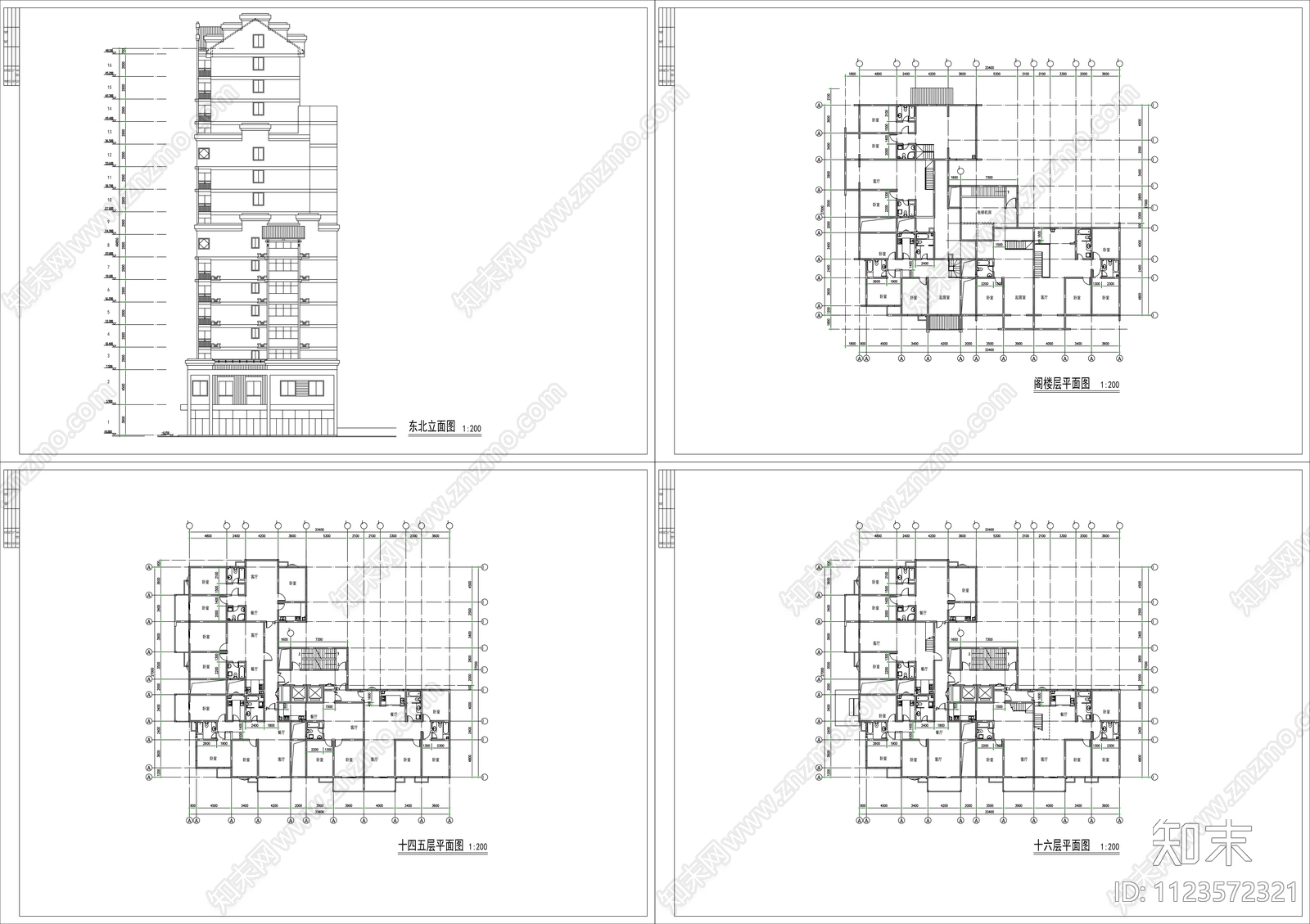 新中式公寓设计方案建筑cad施工图下载【ID:1123572321】