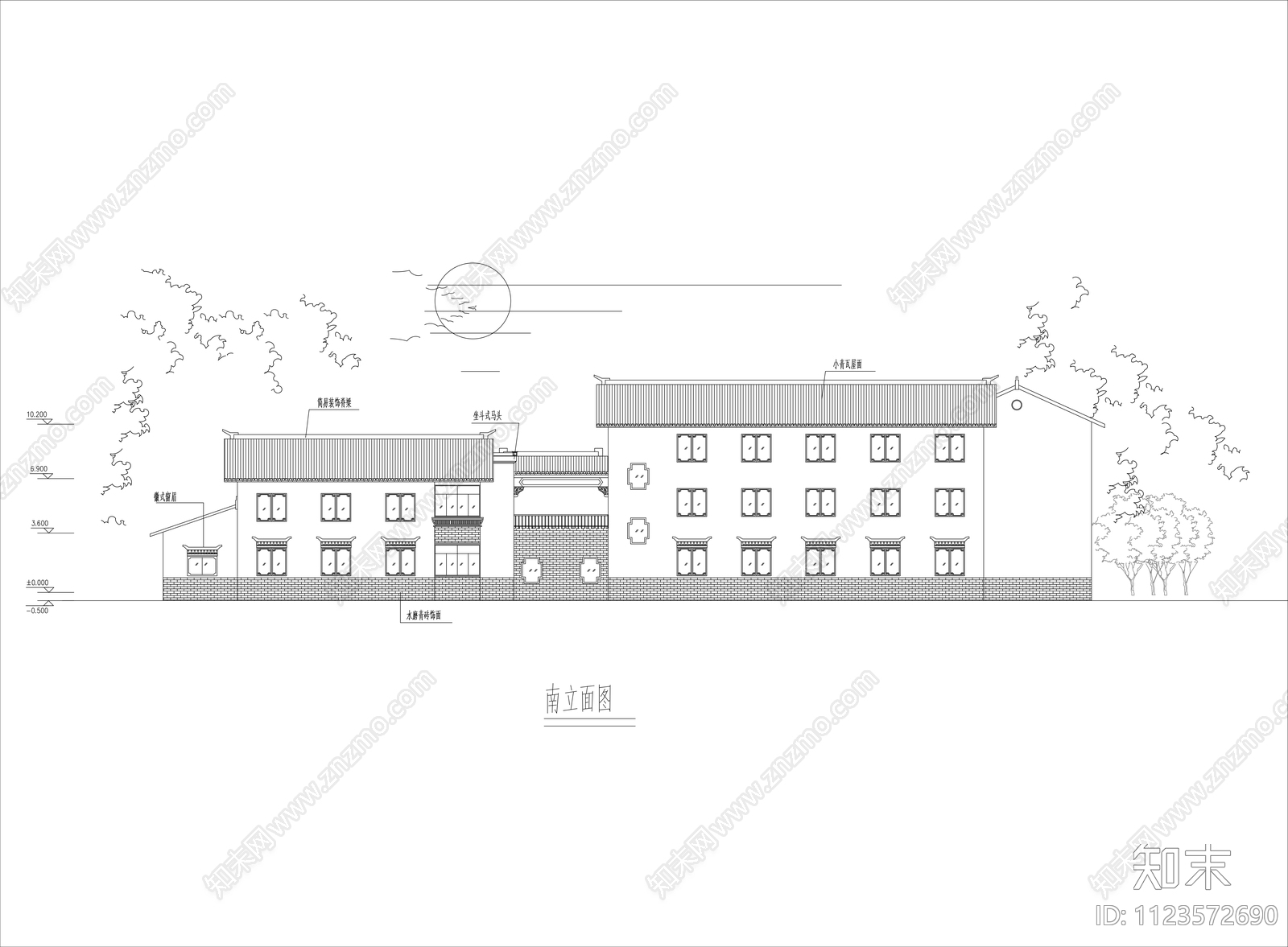 新中式客栈建筑cad施工图下载【ID:1123572690】