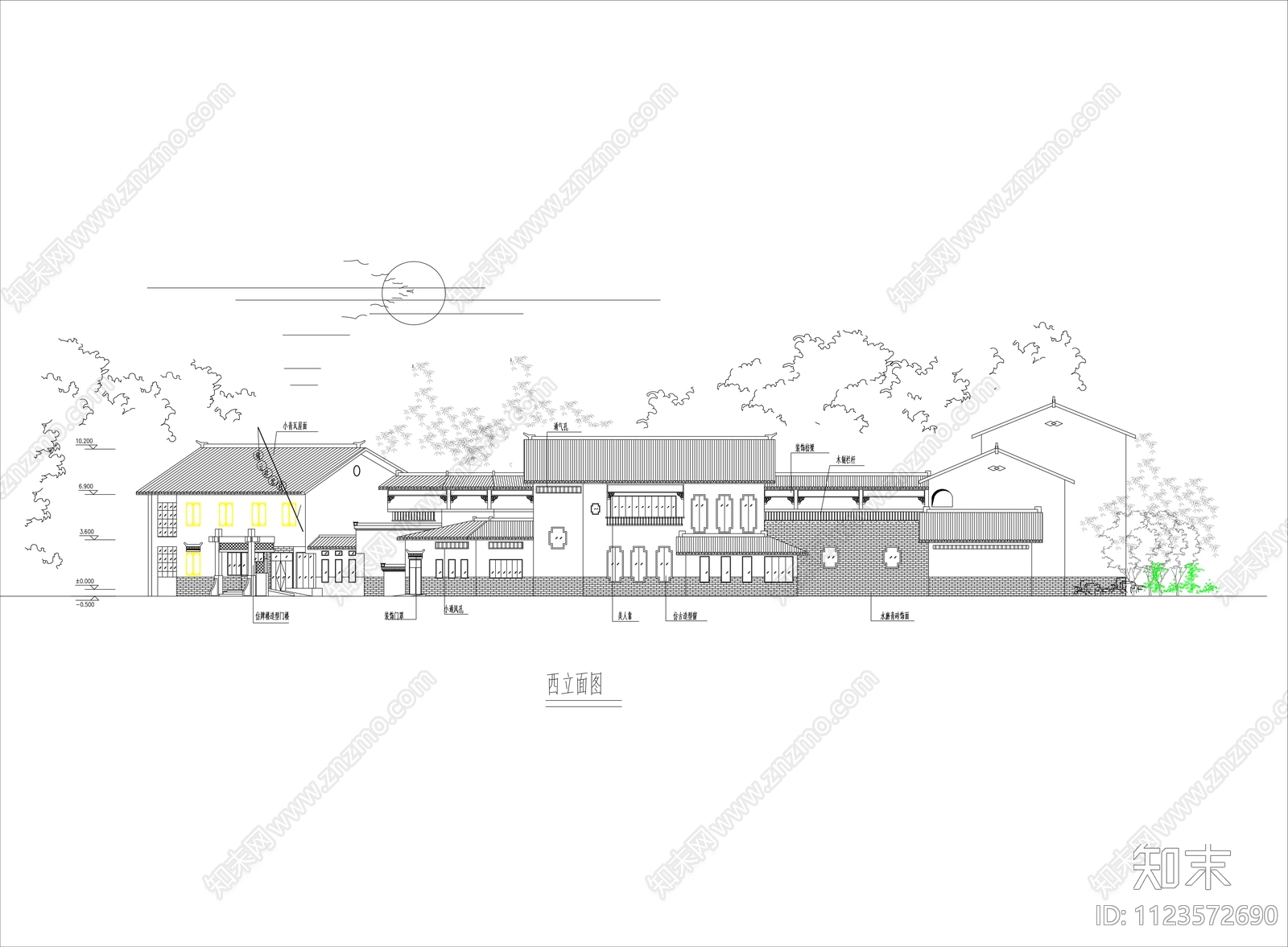 新中式客栈建筑cad施工图下载【ID:1123572690】