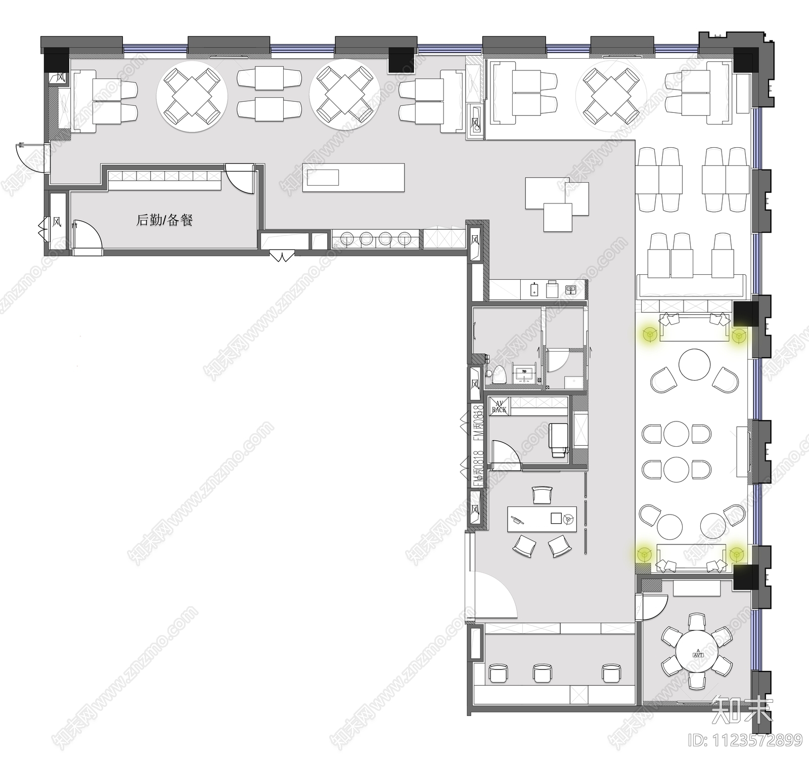 五星级酒店行政酒廊平面图施工图下载【ID:1123572899】