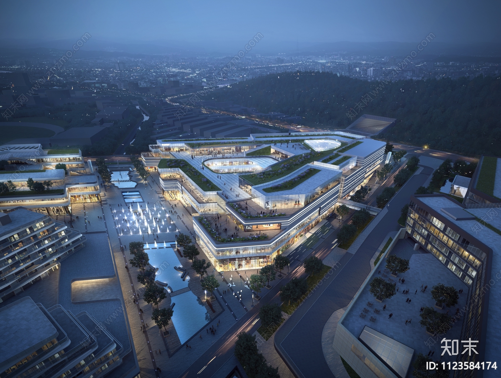 商业综合体建筑夜景景观鸟瞰效果图psd免抠下载【id1123584174】undefined 