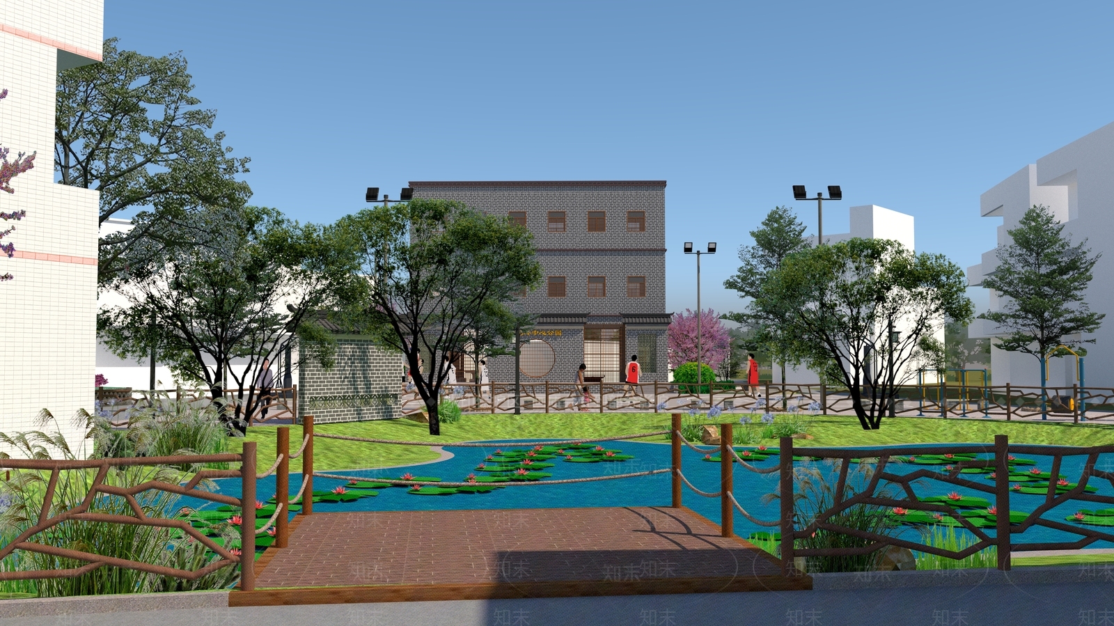 新中式乡村公园景观SU模型下载【ID:1123585309】
