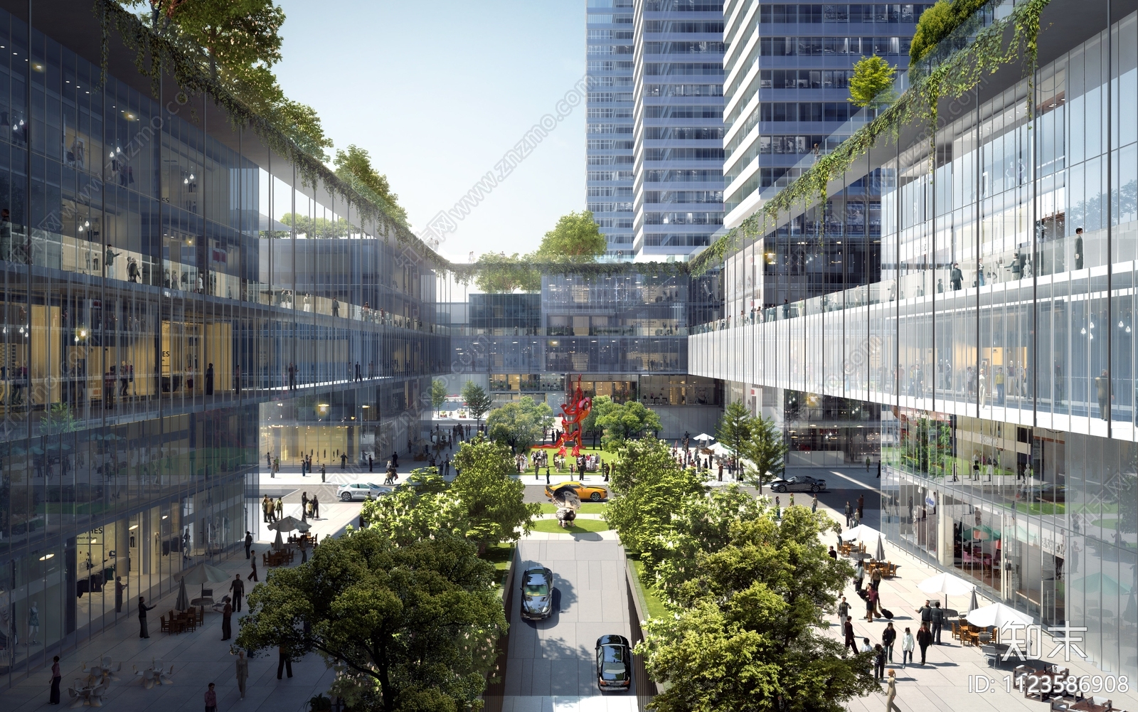 晴天商业建筑广场景观鸟瞰效果图psd免抠下载【id1123586908】undefined 