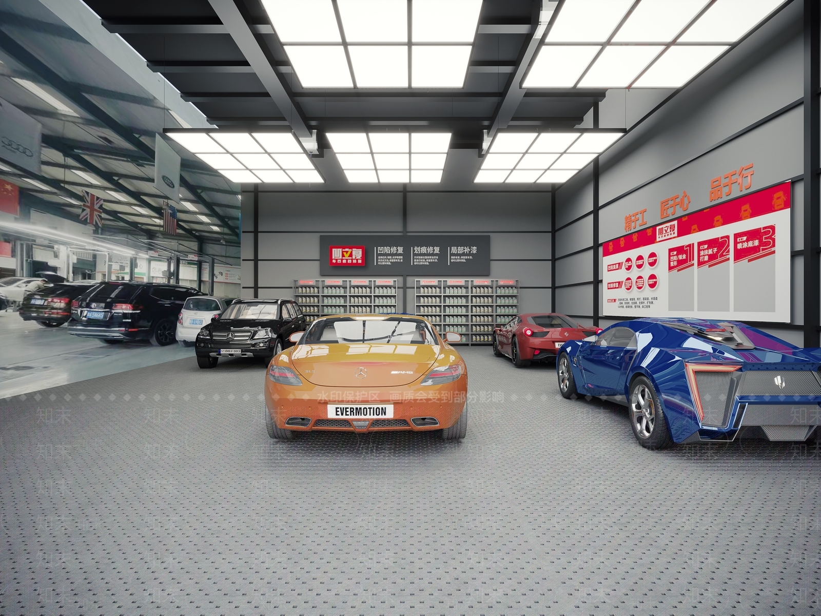 工业风汽修店3D模型下载【ID:1123623950】