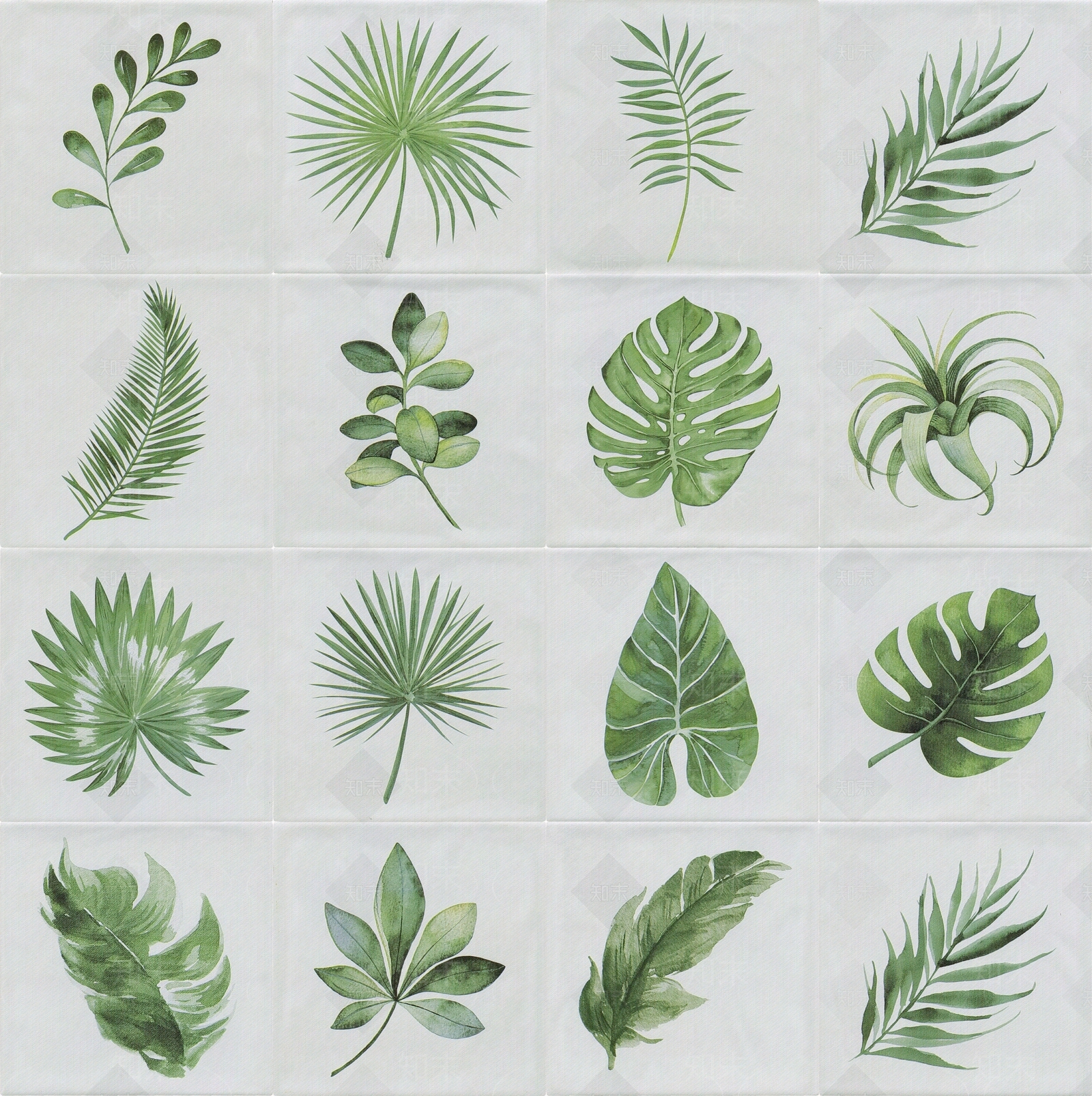 绿色小清新树叶花砖厨卫瓷砖贴图下载【ID:1123590507】