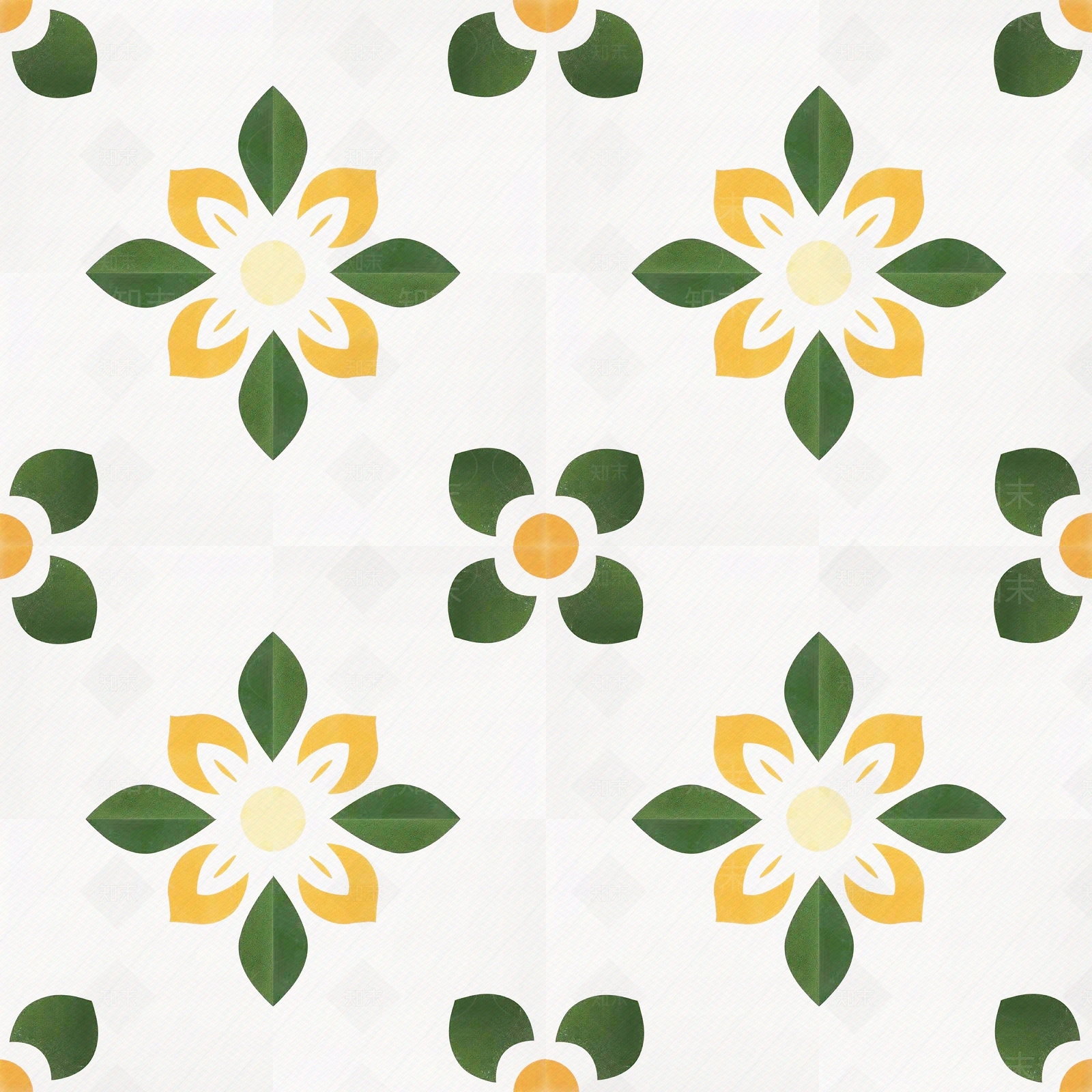 黄色小花复古花砖贴图下载【ID:1123590283】