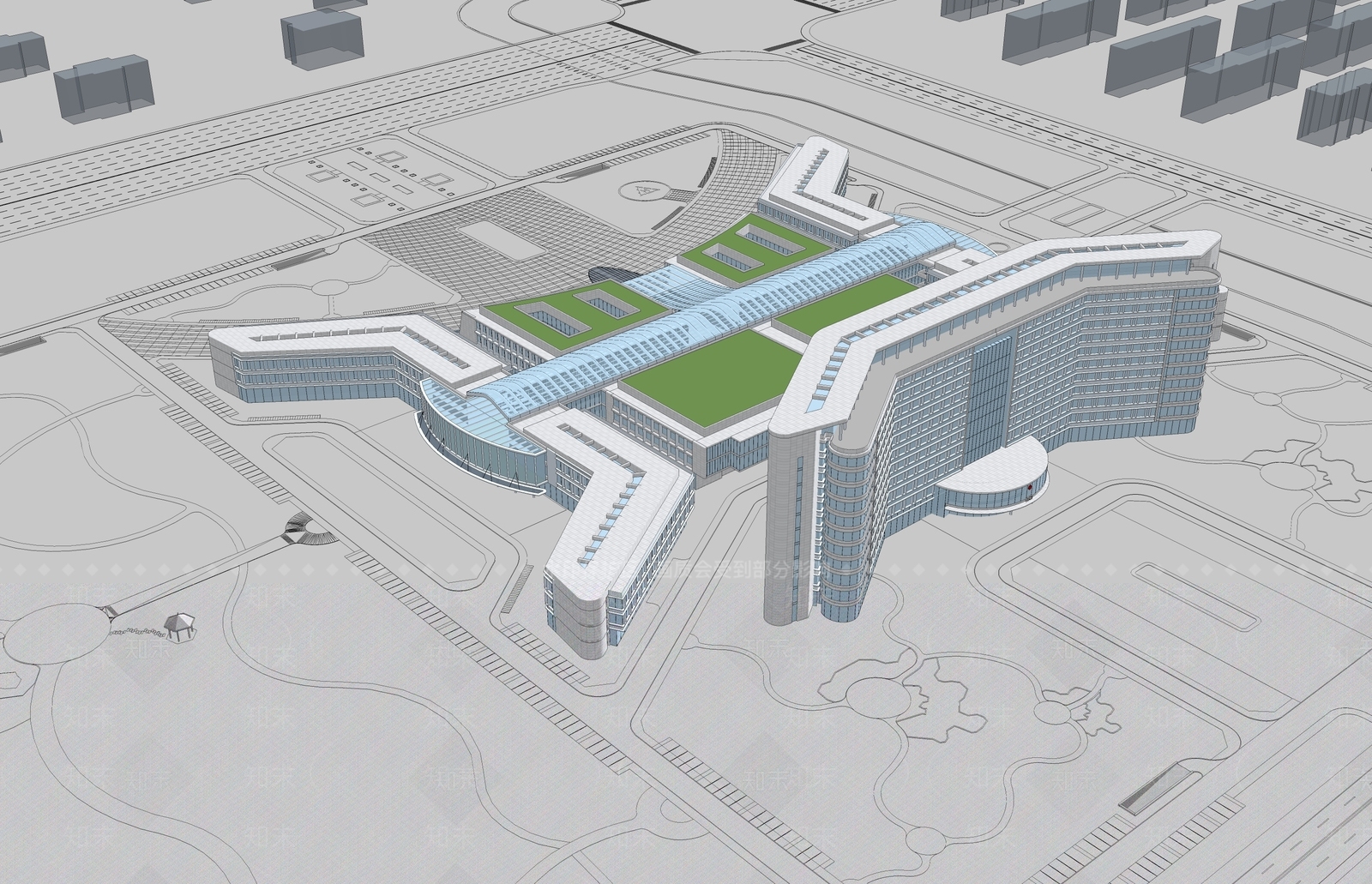 现代医院建筑SU模型下载【ID:1123588878】