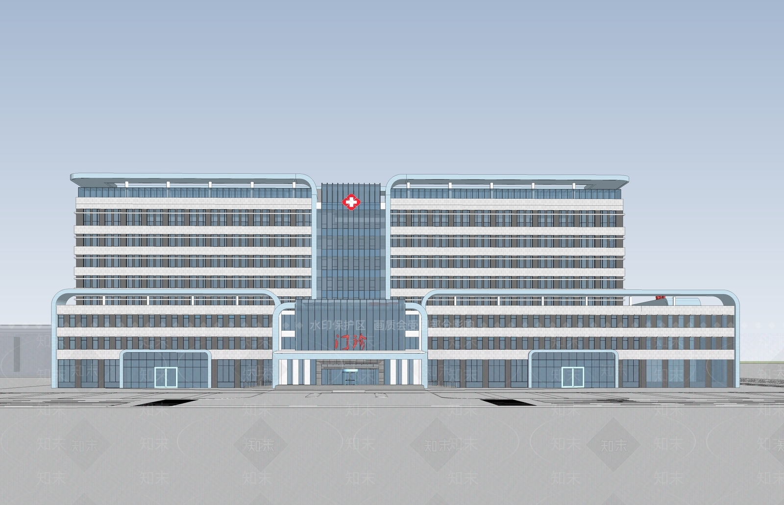 现代医院建筑SU模型下载【ID:1123588929】