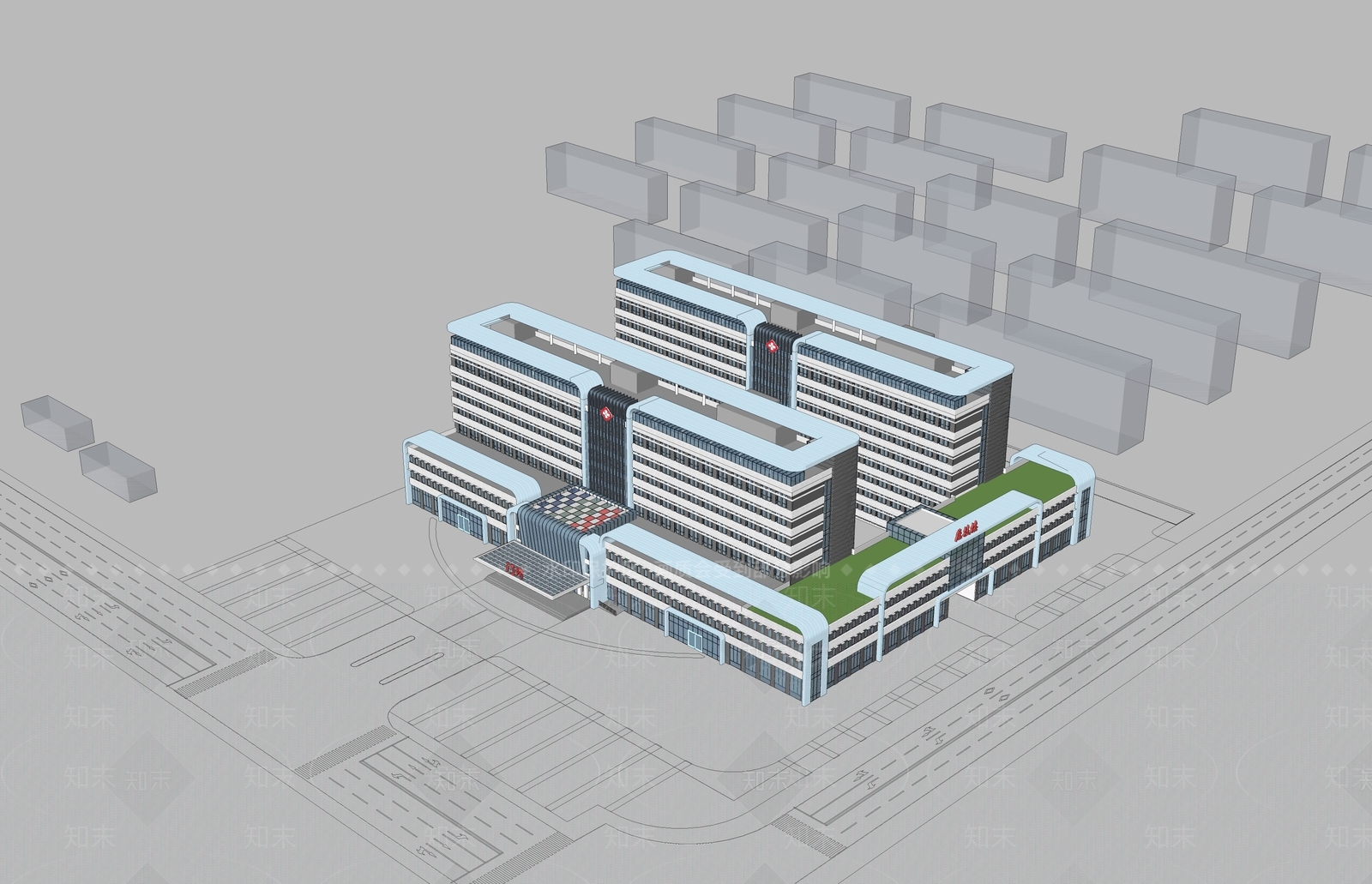 现代医院建筑SU模型下载【ID:1123588929】