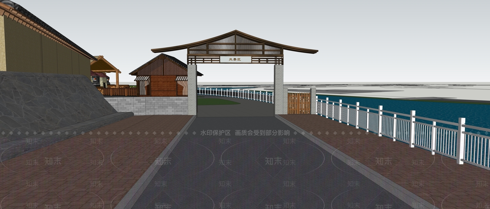 新中式入口大门SU模型下载【ID:1123591791】