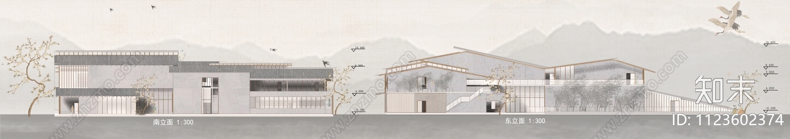 古风建筑景观剖立面效果图PSD免抠下载【ID:1123602374】