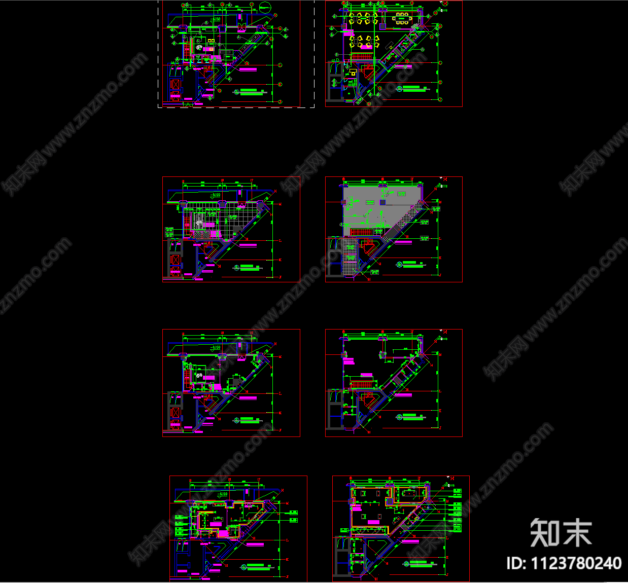 现代商业空间平立剖面cad施工图下载【ID:1123780240】