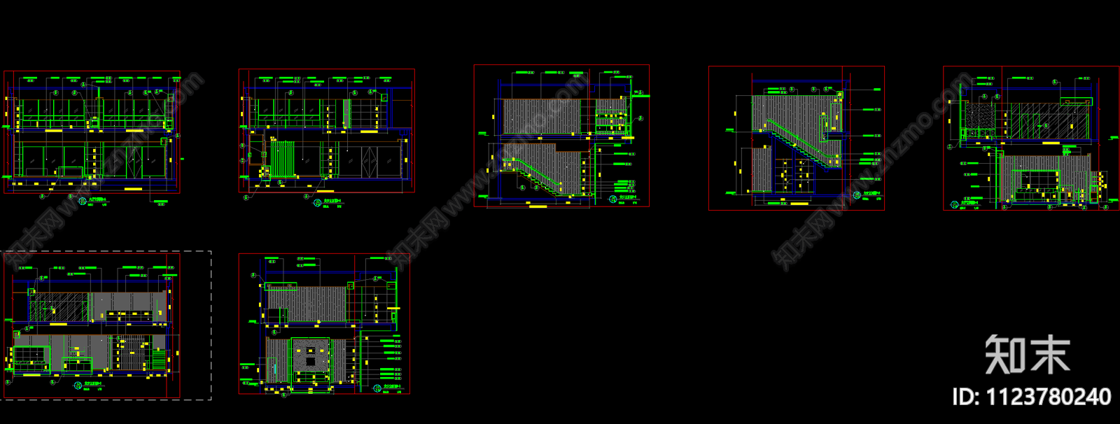 现代商业空间平立剖面cad施工图下载【ID:1123780240】