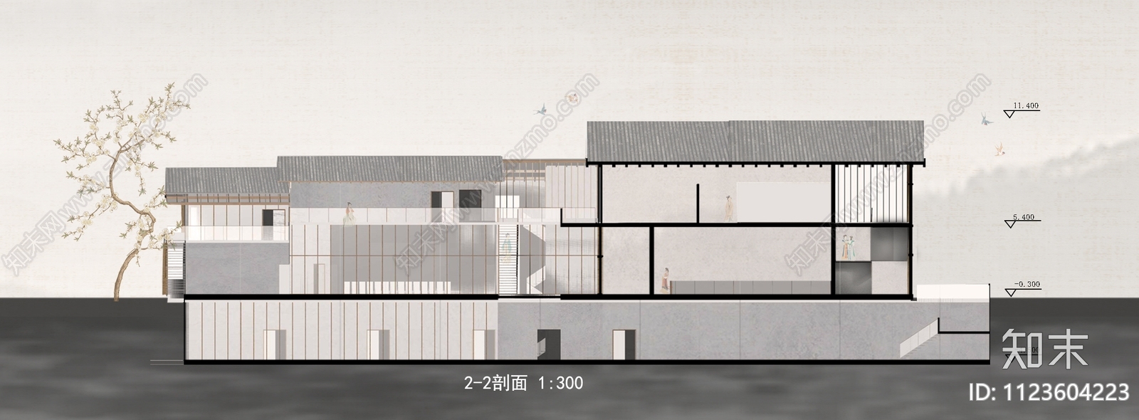 古风建筑剖立面效果图PSD免抠下载【ID:1123604223】