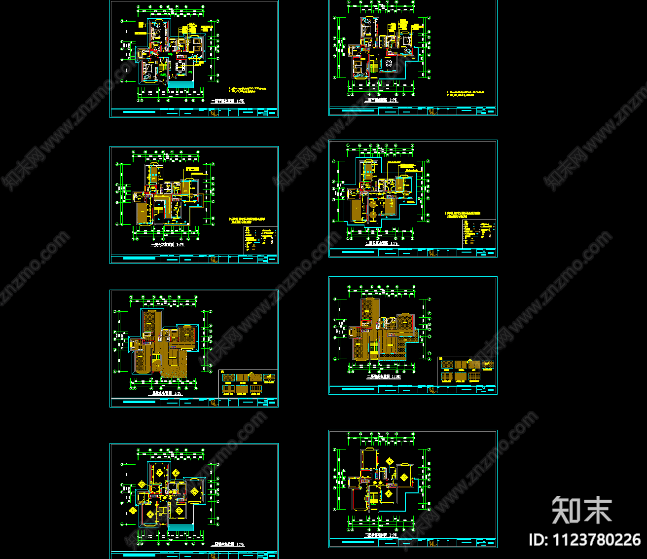 简欧风格别墅cad施工图下载【ID:1123780226】