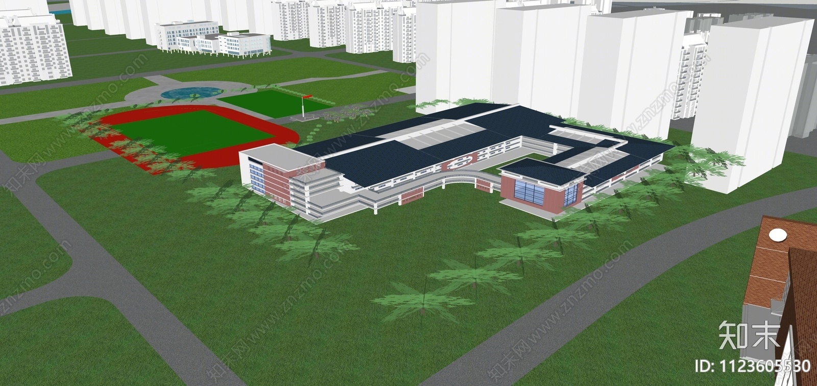 现代商业学校规划建筑SU模型下载【ID:1123605530】