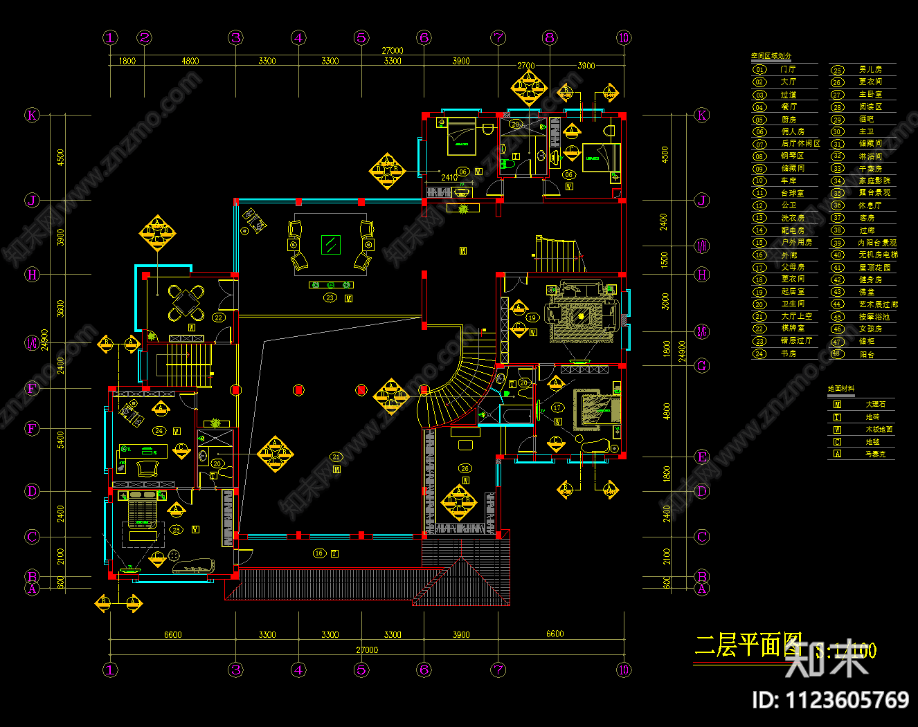 欧式简约别墅平立剖面cad施工图下载【ID:1123605769】