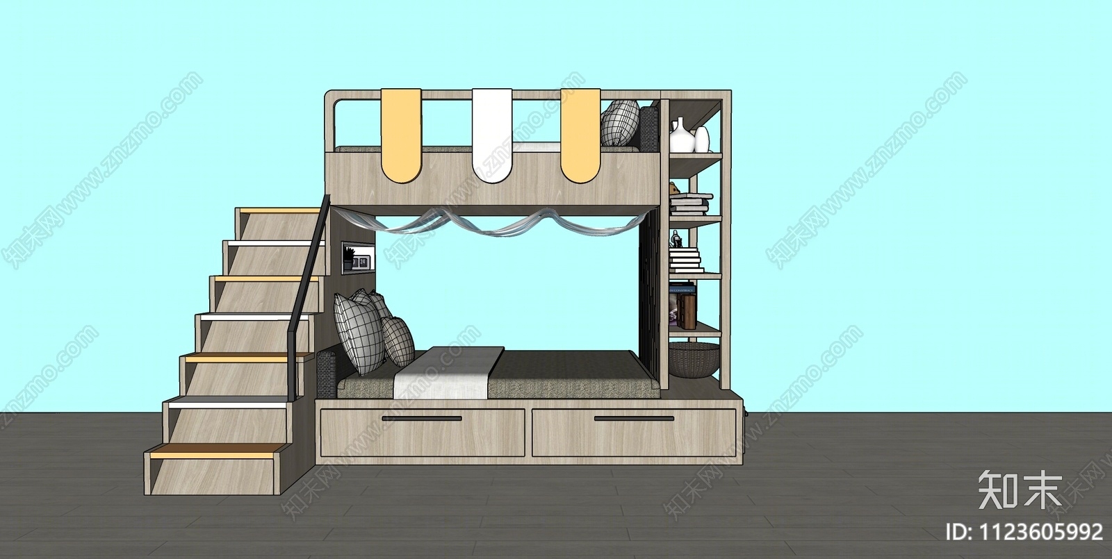 现代双层儿童床SU模型下载【ID:1123605992】