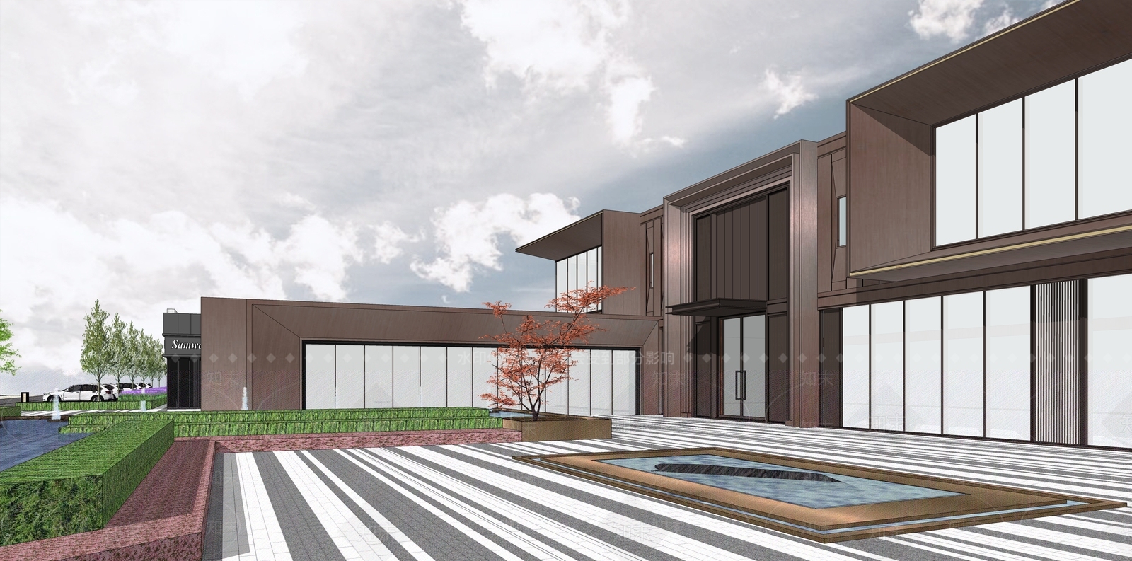 现代售楼处建筑SU模型下载【ID:1123607394】