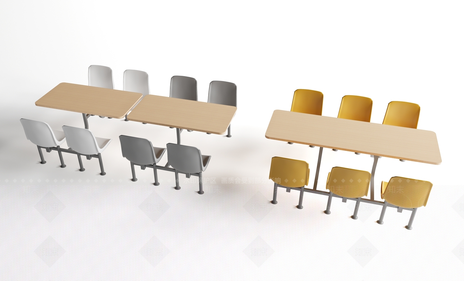 现代食堂桌椅SU模型下载【ID:1123608516】
