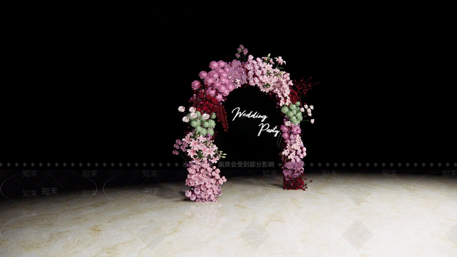 现代玫红色花艺拱门美陈SU模型下载【ID:1123609414】